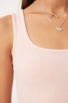 Kare Yaka Askılı  Fitilli Crop Bluz AÇIK PUDRA LBF0016