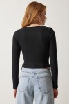 Kare Yaka Fitilli 2li Paket Crop Örme Bluz SİYAH BEYAZ LAN0025