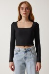 Kare Yaka Fitilli Crop Örme Bluz 1078 SİYAH LAN0013