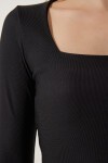 Kare Yaka Fitilli Crop Örme Bluz 1078 SİYAH LAN0013