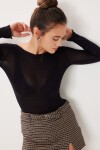 Kayık Yaka Transparan Örme Bluz SİYAH LBY0033
