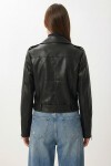 Kemerli Suni Deri Biker Ceket SİYAH LAX0003