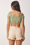 Keten Karışımlı Büzgülü Crop Bluz ÇAĞLA YEŞİLİ LBV0070