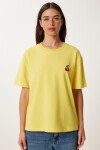 Kiraz Nakışlı Pamuklu Örme T-shirt SARI LAN0033