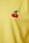 Kiraz Nakışlı Pamuklu Örme T-shirt SARI LAN0033