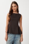 Kolsuz Peplum İnterlok Bluz KAHVERENGİ LAN0058