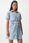 Kuşaklı Denim Elbise AÇIK MAVİ LAN0006