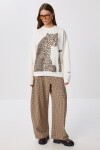 Leopar Baskılı Oversize Şardonlu Örme Sweatshirt KEMİK LAN0068
