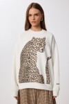 Leopar Baskılı Oversize Şardonlu Örme Sweatshirt KEMİK LAN0068