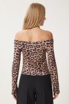 Leopar Desen Madonna Yaka Örme Bluz VİZON SİYAH LAN0016