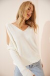 Omuzu Pencereli Oversize Triko Kazak BEYAZ LAS0004