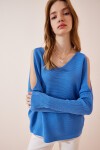 Omuzu Pencereli Oversize Triko Kazak İNDİGO MAVİ LAS0004