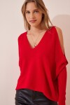 Omuzu Pencereli Oversize Triko Kazak KIRMIZI LAS0004
