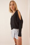 Omuzu Pencereli Oversize Triko Kazak SİYAH LAS0004