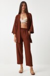 Örme Kimono Pantolon Takımı KAHVERENGİ LBY0001