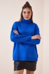 Oversize Balıkçı Yaka Triko Kazak CANLI MAVİ LBV0043
