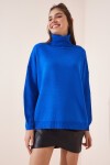 Oversize Balıkçı Yaka Triko Kazak CANLI MAVİ LBV0043