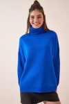 Oversize Balıkçı Yaka Triko Kazak CANLI MAVİ LBV0043