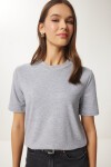 Pamuklu Basic Örme T-shirt GRİ MELANJ LAG0001