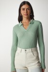 Polo Yaka Fitilli Triko Kazak ÇAĞLA YEŞİLİ LBV0017