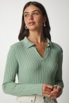 Polo Yaka Fitilli Triko Kazak ÇAĞLA YEŞİLİ LBV0017