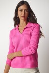 Polo Yaka Fitilli Triko Kazak PEMBE LBV0017