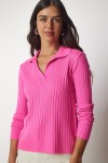 Polo Yaka Fitilli Triko Kazak PEMBE LBV0017
