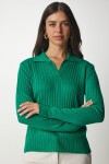 Polo Yaka Fitilli Triko Kazak YEŞİL LBV0017