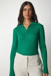 Polo Yaka Fitilli Triko Kazak YEŞİL LBV0017