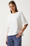Premium Basic Oversize Örme T-shirt BEYAZ LAH0001