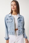 Püskül Detaylı Denim Ceket AÇIK MAVİ LAN0018