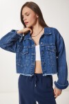 Püskül Detaylı Denim Crop Ceket MAVİ LAN0014