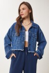 Püskül Detaylı Denim Crop Ceket MAVİ LAN0014