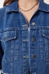 Püskül Detaylı Denim Crop Ceket MAVİ LAN0014