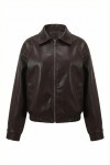Suni Deri Bomber Ceket KAHVERENGİ LAX0002