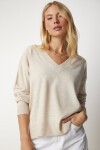 V Yaka Oversize Triko Kazak KREM LBV0026