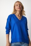 V Yaka Oversize Triko Kazak MAVİ LBV0026