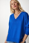 V Yaka Oversize Triko Kazak MAVİ LBV0026