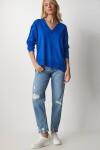 V Yaka Oversize Triko Kazak MAVİ LBV0026