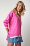 V Yaka Oversize Triko Kazak PEMBE LBV0022