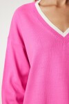 V Yaka Oversize Triko Kazak PEMBE LBV0022