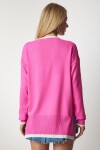 V Yaka Oversize Triko Kazak PEMBE LBV0022