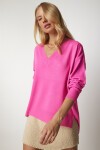 V Yaka Oversize Triko Kazak PEMBE LBV0026