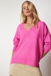V Yaka Oversize Triko Kazak PEMBE LBV0026