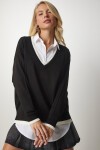 V Yaka Oversize Triko Kazak SİYAH LBV0022
