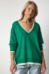 V Yaka Oversize Triko Kazak YEŞİL LBV0022