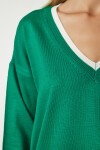 V Yaka Oversize Triko Kazak YEŞİL LBV0022