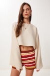 Yarasa Kollu Crop Müslin Bluz KREM HRG0001