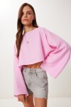 Yarasa Kollu Crop Müslin Bluz PEMBE HRG0001