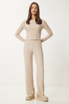 Yumoş Crop Bol Pantolon Örme Takım BEJ LAN0022
